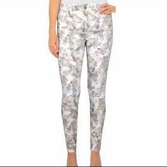 Seven7 High Rise Tummyless Skinny Jeans White Floral Print Stretch Denim Size 6 - Picture 2 of 13